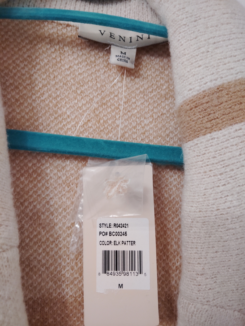 Venini Cream Plaid Long Sweater Cardigan with Tan Grid Size M but OVERSIZED 🔥🔥 - Picture 4 of 4